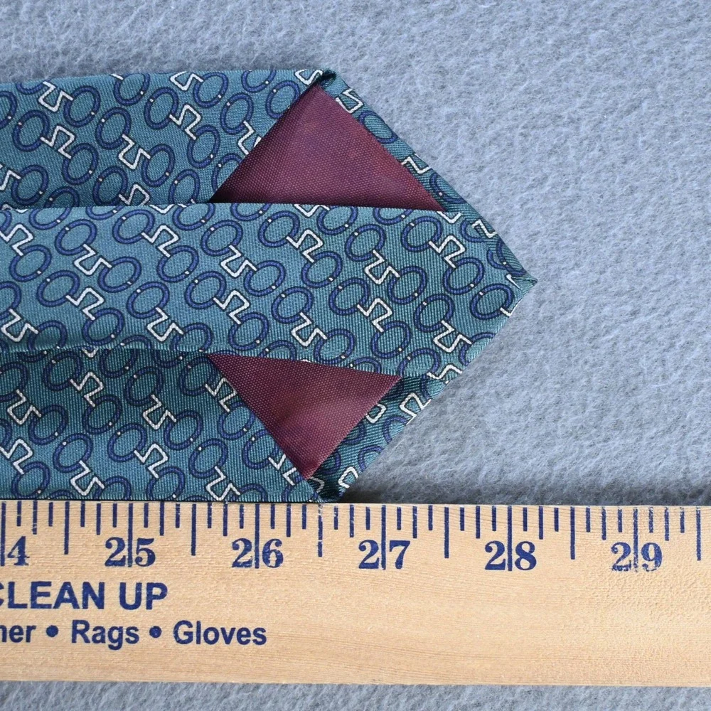 Regent Bert Pulitzer Mens Geometric Chain Link Silk Tie OS Teal Navy Vintage